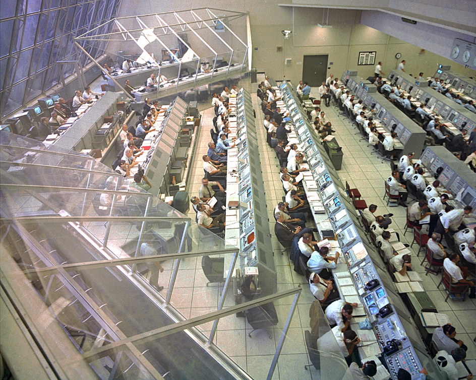 Firing Room 1 of the Launch Control Center (LCC) during an Apollo launch.