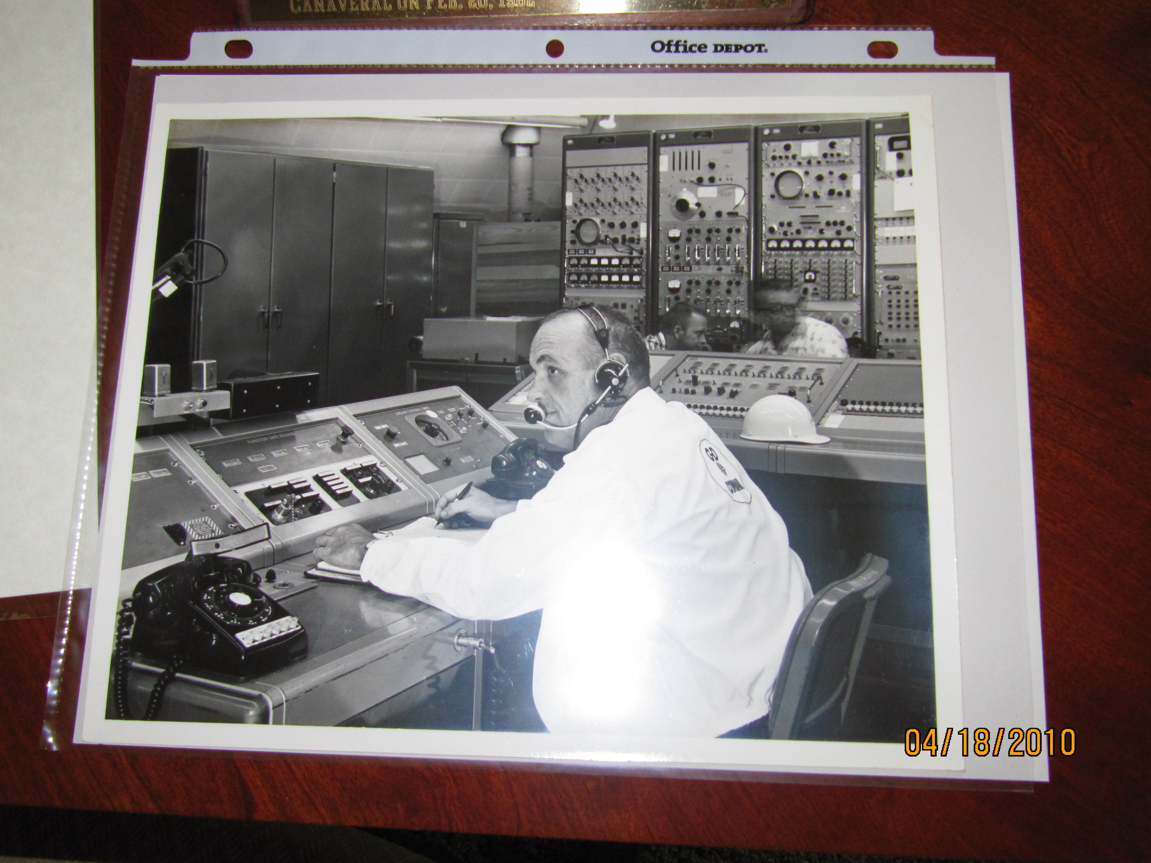 T.J. O’Malley, Test Conductor for the John Glenn launch in Feb. 1962 just before pushing the Engine Start button that launched the first American to orbit the earth.